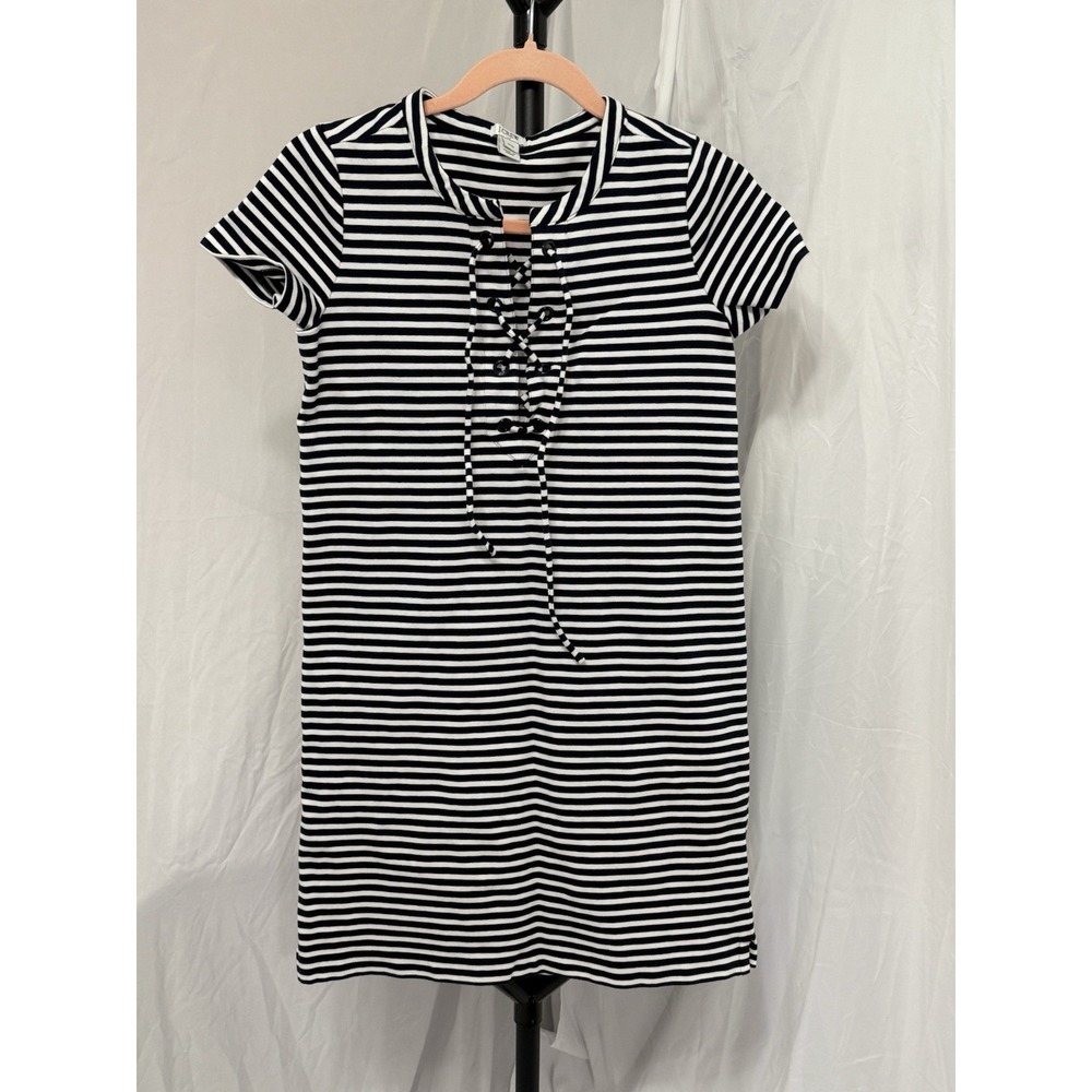 J. Crew Nautical Fisherman Shirt Dress Navy White Striped‎ Lace Up Knit XXS